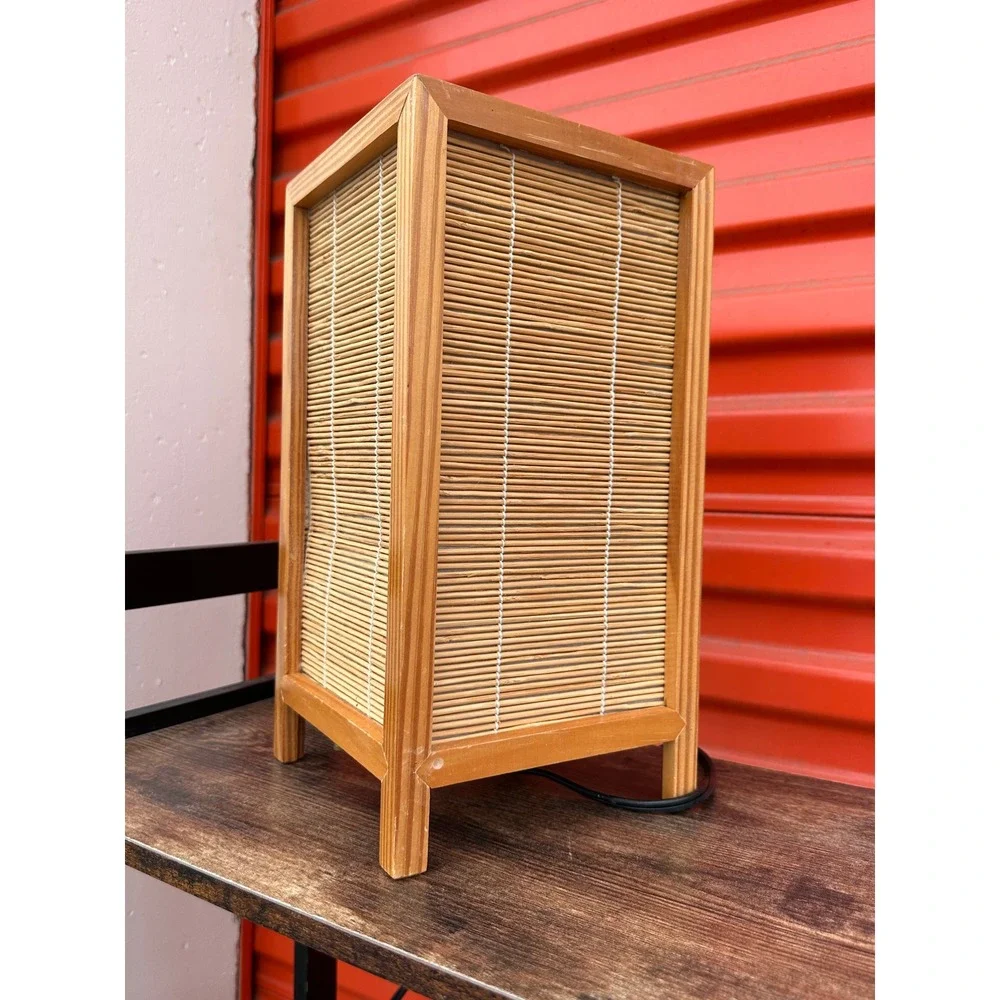 Tarogo Bamboo Wood Table Lamp Shoji Style Lantern Natural Boho Decor 12